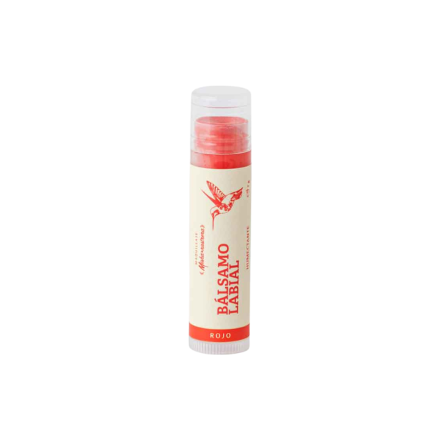 bálsamo labial rojo con color natural Misha Rastrera Raisana